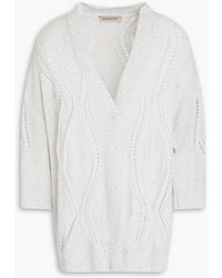 Gentry Portofino - Sequin-embellished Pointelle-knit Linen-blend Cardigan - Lyst