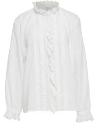 Claudie Pierlot Ruffled Broderie Anglaise-trimmed Cotton-poplin Blouse - White