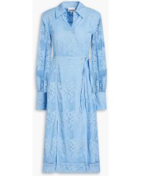 Ganni - Corded Lace And Crochet Midi Wrap Dress - Lyst