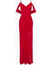 Reformation Ferrara Cold-shoulder Ruffle-trimmed Crepe Maxi Dress - Red