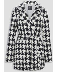 Theory - Belted Houndstooth Brushed Wool-blend Coat - Lyst