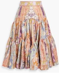 Zimmermann - Printed Tiered Silk-twill Skirt - Lyst