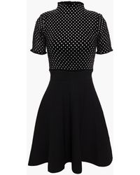 Womens Clothing Skirts Knee-length skirts Sandro Valeni Ponte-paneled Embellished Chenille Mini Dress in Black 