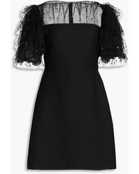 Valentino Garavani - Embellished Tulle-paneled Crepe Mini Dress - Lyst