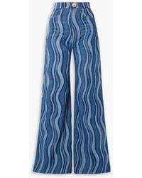 Area - Sunray Embellished Printed High-rise Wide-leg Jeans - Lyst