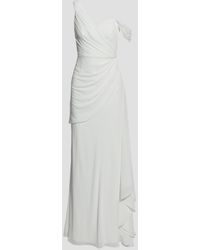 Badgley Mischka One-shoulder Draped Crepon Bridal Gown - White