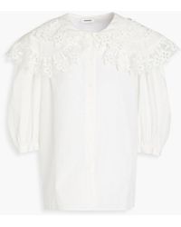 Sandro - Angus Guipure Lace-trimmed Ruffled Cotton-poplin Shirt - Lyst