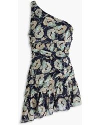 LoveShackFancy - Zietta One-shoulder Floral-print Devoré-chiffon Mini Dress - Lyst