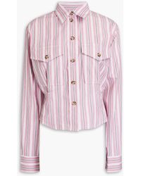 Victoria Beckham - Cropped Striped Cotton Shirt - Lyst