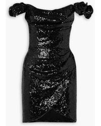 Costarellos - Off-the-shoulder Appliquéd Draped Sequined Crepe Mini Dress - Lyst