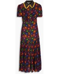 Saloni - Lea Pleated Floral-print Silk-crepe Midi Shirt Dress - Lyst
