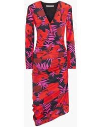 Veronica Beard - Alvaro Asymmetric Ruched Floral-print Stretch-silk Crepe De Chine Dress - Lyst