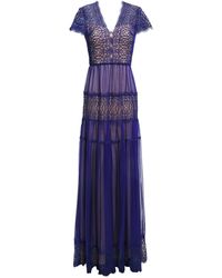 Catherine Deane Nyree Lace-paneled Gathered Chiffon Gown - Blue