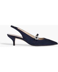 Stuart Weitzman - Aura 50 Crystal-Embellished Suede Slingback Mary Jane Pumps - Lyst