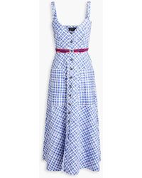 Saloni - Fara Embellished Checked Stretch-cotton Sateen Midi Dress - Lyst
