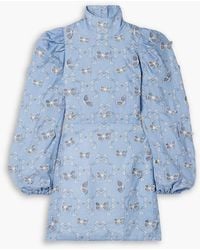 Agua Bendita - Guaba Lymanopoda Appliquéd Printed Linen Turtleneck Mini Dress - Lyst