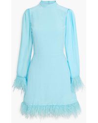 HVN - Tate Feather-trimmed Crepe And Chiffon Mini Dress - Lyst