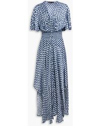 Maje - Asymmetric Printed Satin Maxi Dress - Lyst