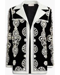 Tory Burch Embellished Stretch-cotton Velvet Blazer - Black