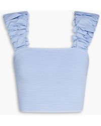 Aje. - Allard Cropped Ruched Ribbed-knit And Taffeta Top - Lyst