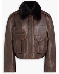 Sandro - Shearling-trimmed Leather Jacket - Lyst