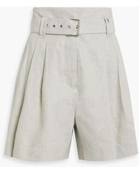 IRO - Suda Pleated Belted Linen And Cotton-blend Twill Shorts - Lyst