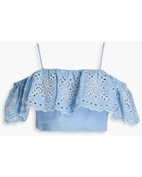 Sandro - Cold-Shoulder Cropped Broderie Anglaise Linen-Blend Top - Lyst