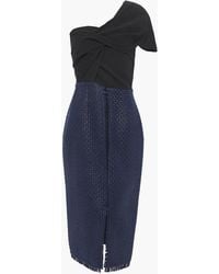 Roland Mouret - Morita One-shoulder Twist-front Crepe And Basketweave Wool-blend Midi Dress - Lyst