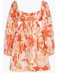 Zimmermann - Minikleid aus einer leinen-seidenmischung mit floralem print und cut-outs - Lyst