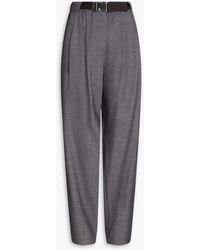Brunello Cucinelli - Belted Pleated Wool-blend Tapered Pants - Lyst