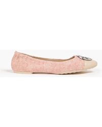 Tory Burch - Claire Embellished Tweed And Leather Ballet Flats - Lyst