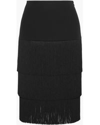 Michael Kors Tiered Fringed Crepe Skirt - Black