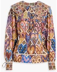 FARM Rio - Tie-Detailed Ruffled Printed Cotton-Voile Blouse - Lyst