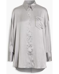 Brunello Cucinelli - Bead-embellished Silk-blend Satin Shirt - Lyst