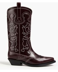 Ganni - Embroidered Leather Western Boots - Lyst