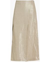 Brunello Cucinelli - Pleated Linen Midi Skirt - Lyst