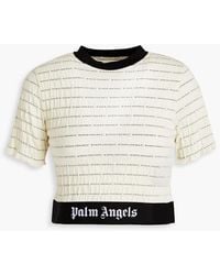 Palm Angels - Bedrucktes cropped t-shirt aus jersey in knitteroptik - Lyst