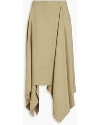 Ferragamo - Asymmetric Linen And Silk-blend Midi Skirt - Lyst