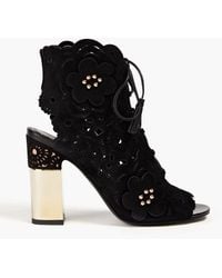 Roger Vivier - Embellished Laser-cut Suede Ankle Boots - Lyst