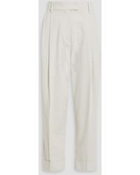Brunello Cucinelli - Bead-embellished Metallic Cotton-blend Tapered Pants - Lyst