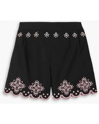 Saloni - Paige Scalloped Embroidered Cotton Shorts - Lyst