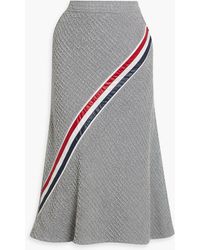 Thom Browne - Striped Shell-Paneled Frayed Cotton-Blend Tweed Midi Skirt - Lyst