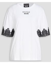 Boutique Moschino - Lace-trimmed Printed Cotton-jersey T-shirt - Lyst