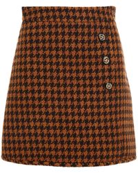 Sandro Carmelia Houndstooth Wool And Cotton-blend Tweed Mini Skirt - Brown