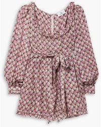Etro - Belted Ruffled Floral-print Metallic Silk Crepe De Chine Mini Dress - Lyst