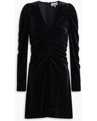 Ganni - Ruched Velvet Mini Dress - Lyst