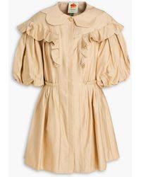 FARM Rio - Ruffled Stretch-Cotton Poplin Mini Shirt Dress - Lyst
