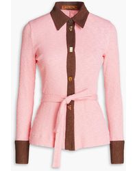 Rejina Pyo - Belted Two-tone Ribbed Cotton-blend Cardigan - Lyst