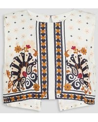 FARM Rio - Cropped Printed Linen-blend Top - Lyst