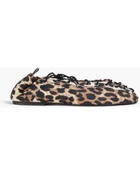 Ganni - Lace-Up Leopard-Print Denim Ballet Flats - Lyst